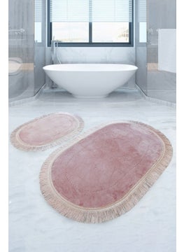 Pera Pudra 2-Piece Bath Mat Set Non-Slip Based Fringed Tassel Toilet Set