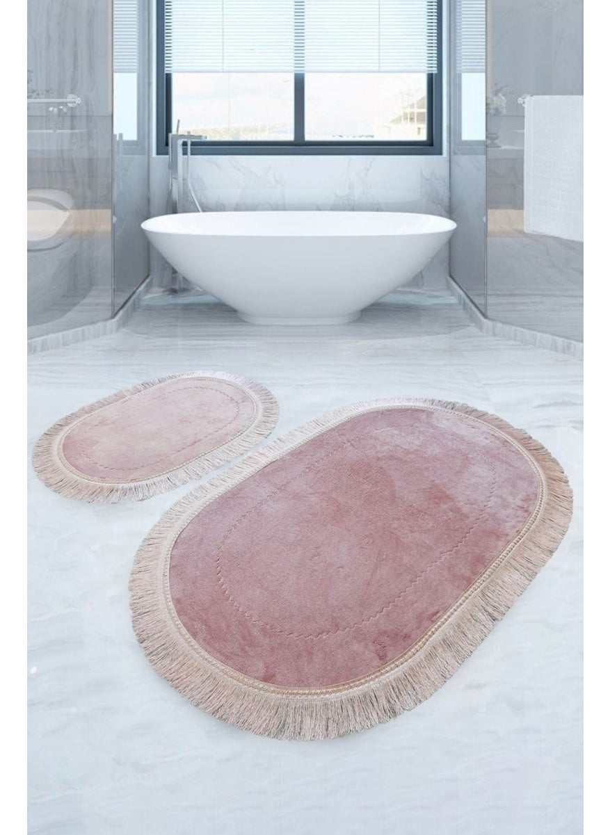 Bonny Home Pera Pudra 2-Piece Bath Mat Set Non-Slip Based Fringed Tassel Toilet Set 