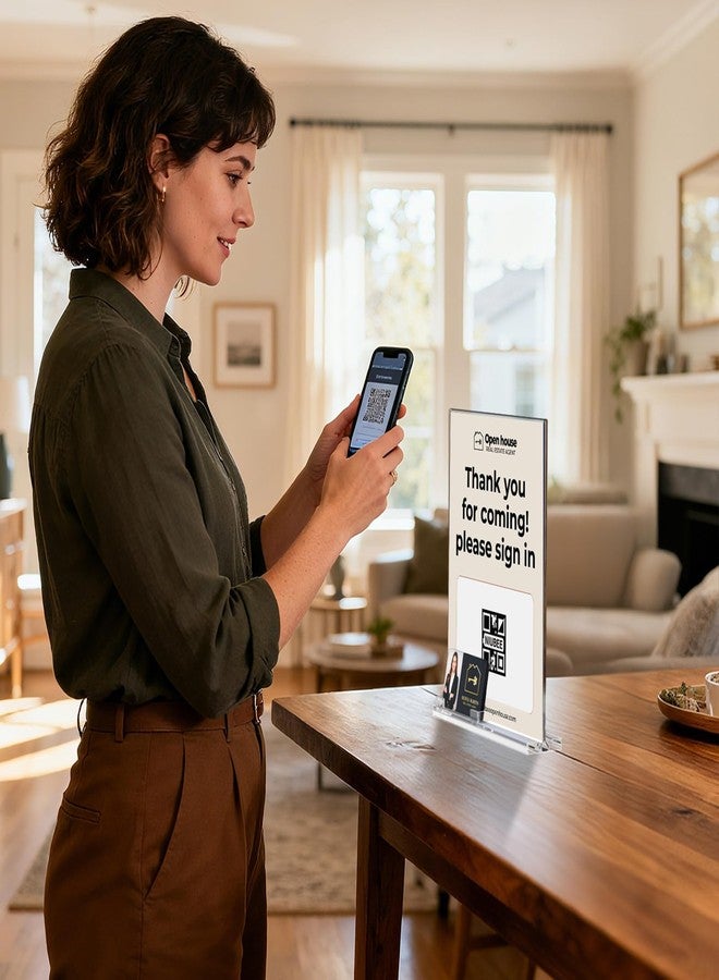 NIUBEE Acrylic Sign Holder for Realtor: 8.5 x 11 Sign Stand with Business Card Pocket for Open House - Clear Real Estate Property Document Name Card Display Supplies on Table - 3 Pack - Image 2