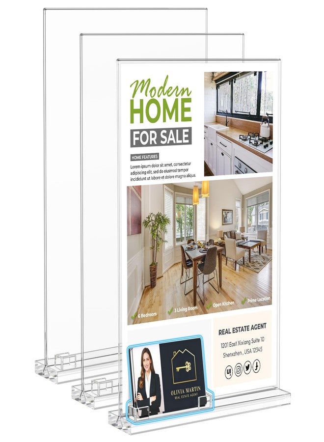 NIUBEE Acrylic Sign Holder for Realtor: 8.5 x 11 Sign Stand with Business Card Pocket for Open House - Clear Real Estate Property Document Name Card Display Supplies on Table - 3 Pack - Image 1