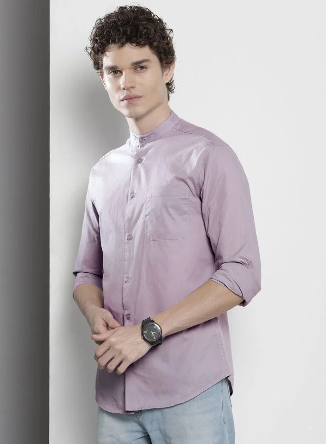 شركة المرآب الهندية Men Regular Fit Solid Full Sleeves Mandarin Collar Casual Shirt