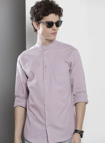 شركة المرآب الهندية Men Regular Fit Solid Full Sleeves Mandarin Collar Casual Shirt