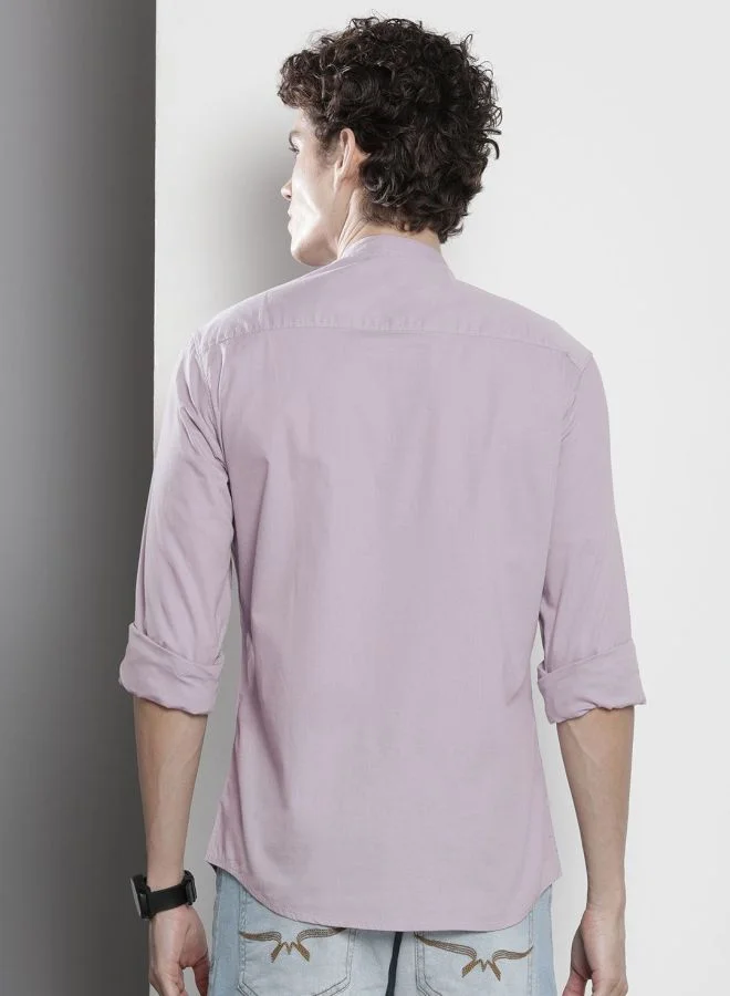 شركة المرآب الهندية Men Regular Fit Solid Full Sleeves Mandarin Collar Casual Shirt