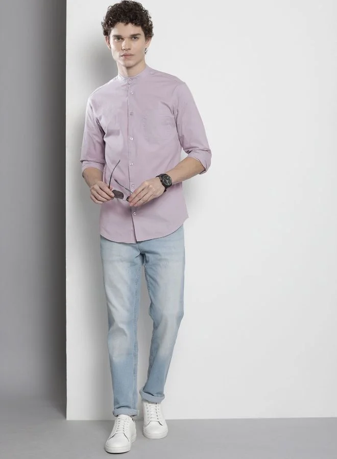 شركة المرآب الهندية Men Regular Fit Solid Full Sleeves Mandarin Collar Casual Shirt