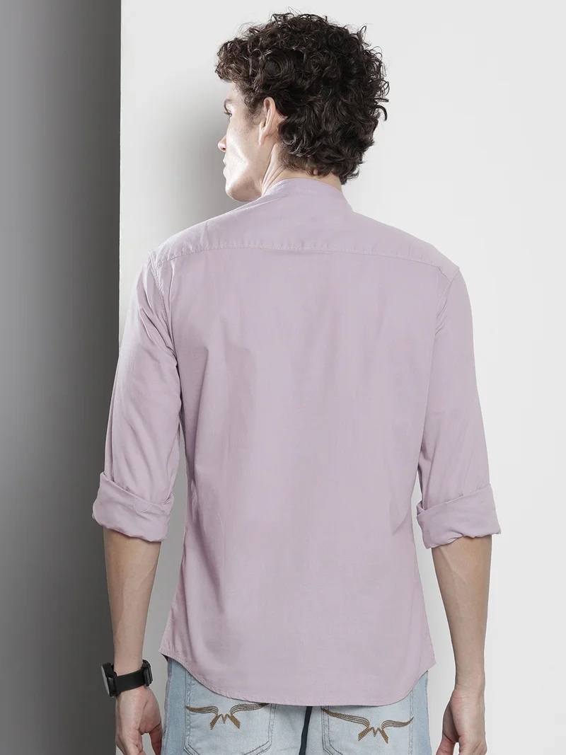 شركة المرآب الهندية Men Regular Fit Solid Full Sleeves Mandarin Collar Casual Shirt