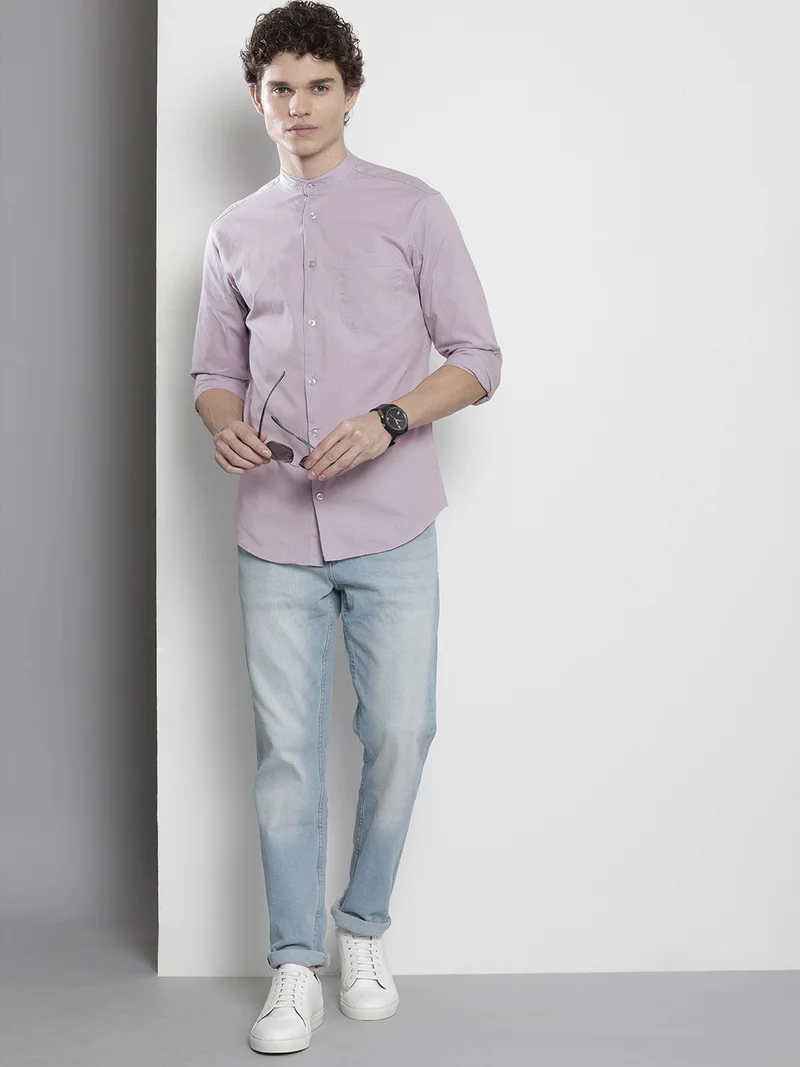 شركة المرآب الهندية Men Regular Fit Solid Full Sleeves Mandarin Collar Casual Shirt