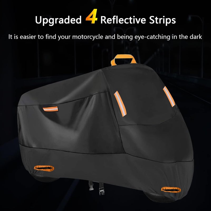 seceles 300D Heavy Duty Motorcycle Cover, All Season Durable Waterproof Outdoor Protection Scooter Cover with 4 Reflective Strips Lock-Holes Storage Bag Fits up to 91" Yamaha Honda Harley Suzuki (XL) - Image 4