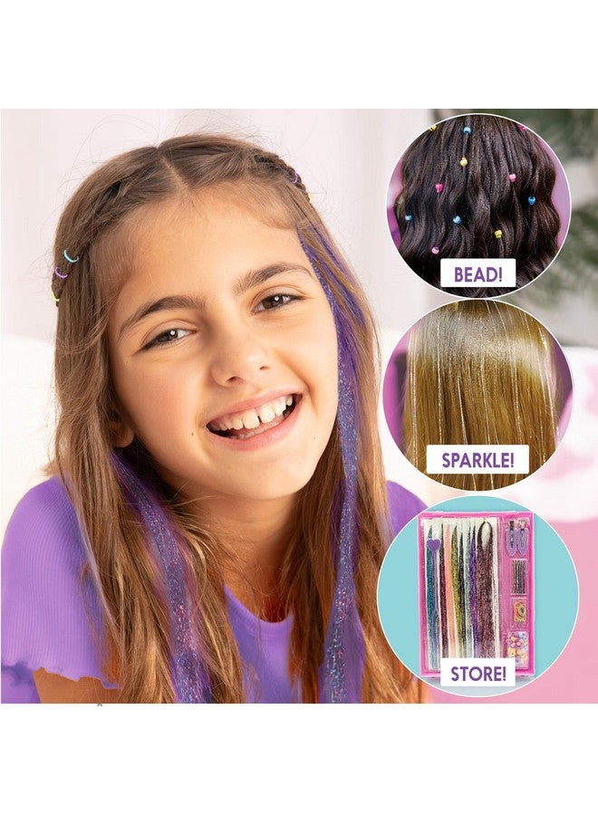 جاست ماي ستايل استوديو مصفف الشعر جاست ماي ستايل تينسل، مجموعة تينسل شعر الجنيات، 9 خيوط تينسل ملونة وأداة خرز الشعر، وصلات شعر للأطفال، إكسسوارات شعر ممتعة للمراهقين، هدايا رائعة للأطفال قبل سن المراهقة - Image 4