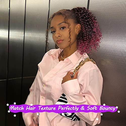 rosmile Short Kinky Curly Ponytail Extension for Black Women 10 Inch Ombre Natural Black To Burgundy Drawstring Curly Ponytail with Two Clips Synthetic Afro Drawstring Ponytail for Black Women - Image 3