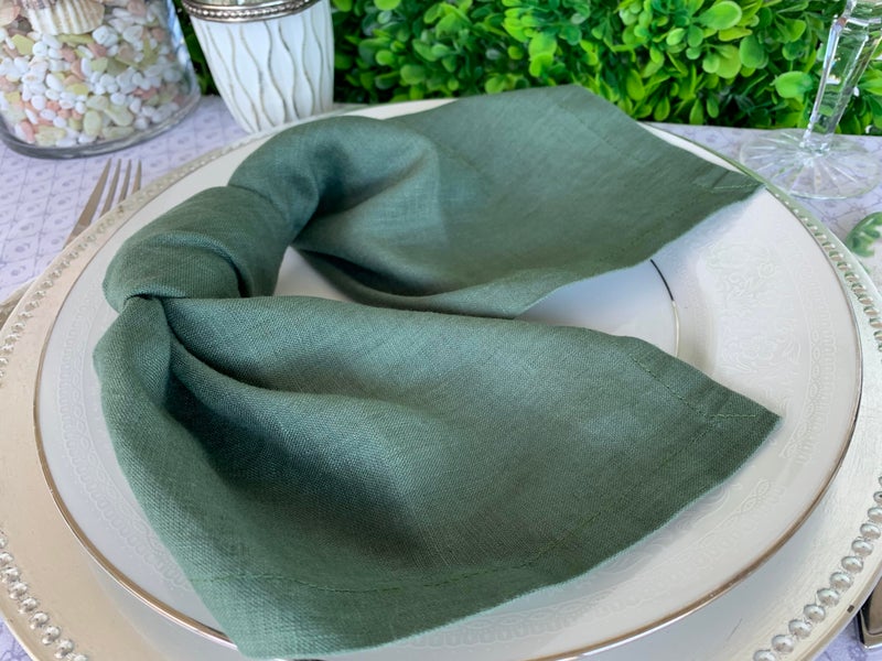 Eight Owls Linen Napkins -100% French Flax - Stonewashed Pure Linen Cloth Napkins - Size 18 Inch x 18 Inch - Set of 4 (Soft Rustic Green) - Image 2