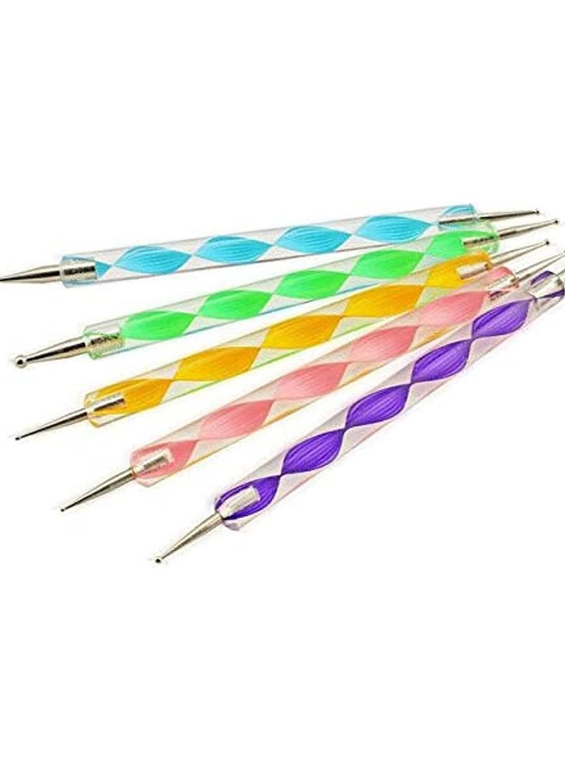 ORiTi 5pcs 2way Nail Art Design Set Dotting Painting Drawing Brush Polish Marbleizing Pen Tools on Natural nails polish plastics kit - Image 1