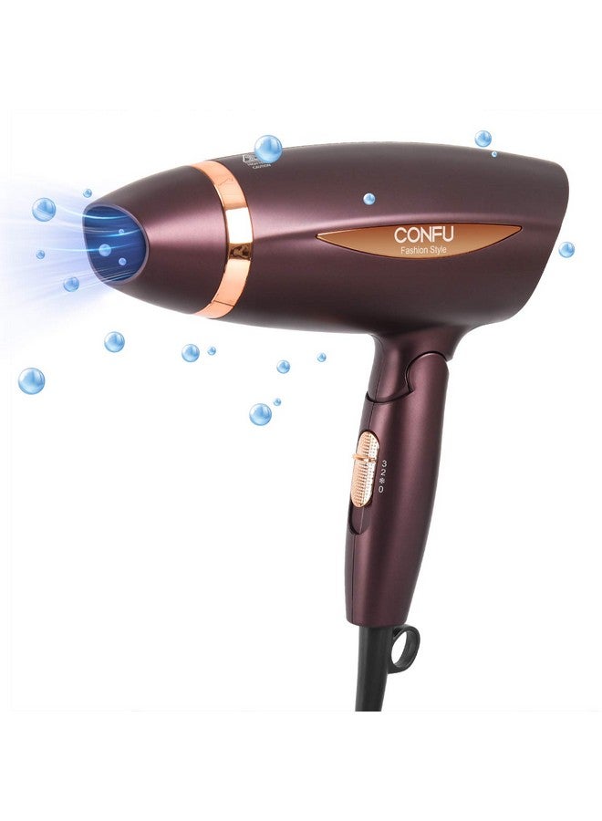 CONFU Portable Folding Hair Dryer, Confu 1600W Ceramic Tourmaline Blowdryer For Home Travel, Compact Size Lightweight Blow Dryer Best For Pregnancy Kids Use （Brown） - Image 1