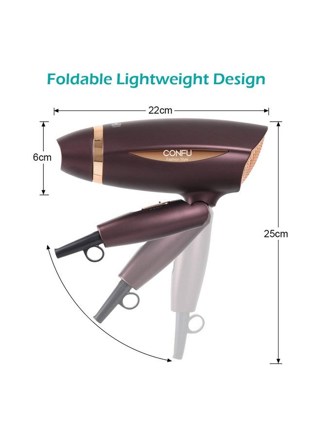 CONFU Portable Folding Hair Dryer, Confu 1600W Ceramic Tourmaline Blowdryer For Home Travel, Compact Size Lightweight Blow Dryer Best For Pregnancy Kids Use （Brown） - Image 2