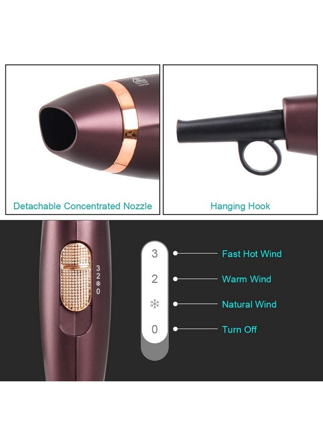 CONFU Portable Folding Hair Dryer, Confu 1600W Ceramic Tourmaline Blowdryer For Home Travel, Compact Size Lightweight Blow Dryer Best For Pregnancy Kids Use （Brown） - Image 4