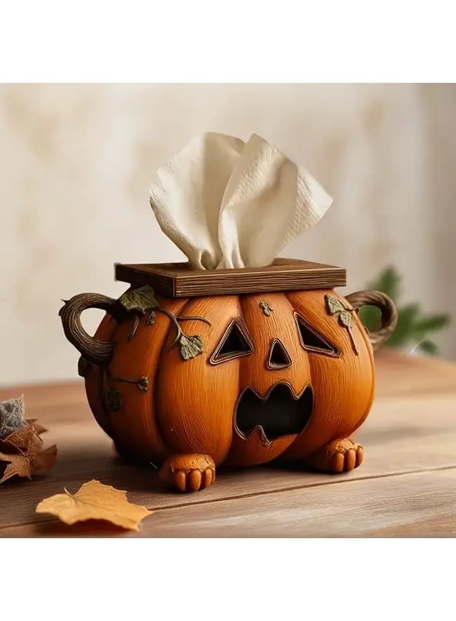 حامل علب المناديل لقرع الهالويين، منظم ورق التواليت الكرتوني الراتنج، قطعة واحدة - Image 2