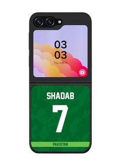 Cover for Samsung Galaxy Z Flip5 Case, Rugged Black Slim Fit Soft Flexible Thin Protective Phone Cases - Player Name - Shadab Khan, Jersey Number- 7