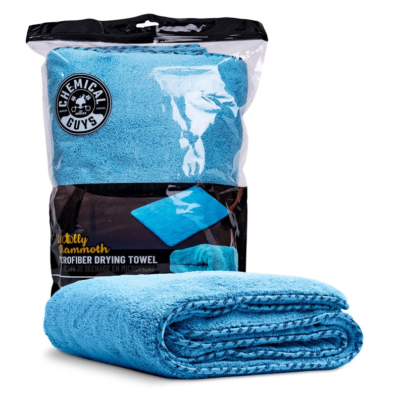 Chemical Guys Woolly Mammoth Large Microfiber Drying Towel - 36 x 25 Inch Blue, Ultra Plush Super Absorbent Car Drying Towel for Cars, Trucks, SUVs, Motorcycles, RVs, and Auto Detailing - Image 1