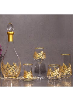 Sudeka 61 Piece 12 Person Leaf Crystal Cut Gold Glass Water Cup Set, Soft Drink Glass Set  - Image 1
