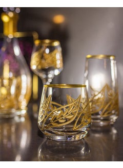 Sudeka 61 Piece 12 Person Leaf Crystal Cut Gold Glass Water Cup Set, Soft Drink Glass Set  - Image 3