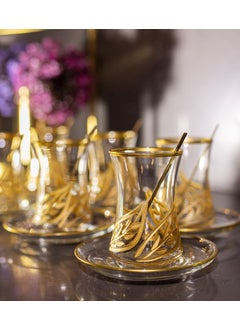 Sudeka 61 Piece 12 Person Leaf Crystal Cut Gold Glass Water Cup Set, Soft Drink Glass Set  - Image 4