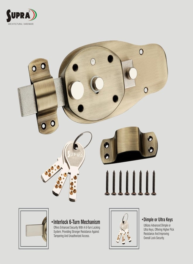 SUPRA Ultra Strong Interlock for Main Door Lock | 6-Turn Security Mechanism Deadbolt | Brass Cylinder with 3 Dimple Keys (Antique Finish) - Image 2