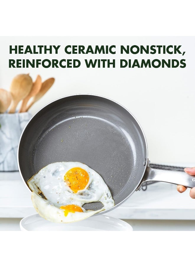 Greenpan GreenPan Chatham Tri-Ply Stainless Steel Healthy Ceramic Nonstick 8" Frying Pan Skillet, PFAS-Free, Induction Suitable, Dishwasher Safe, Silver  - Image 2