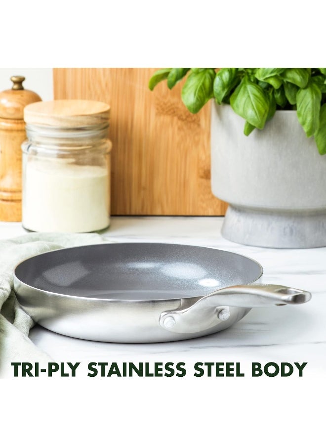 Greenpan GreenPan Chatham Tri-Ply Stainless Steel Healthy Ceramic Nonstick 8" Frying Pan Skillet, PFAS-Free, Induction Suitable, Dishwasher Safe, Silver  - Image 4