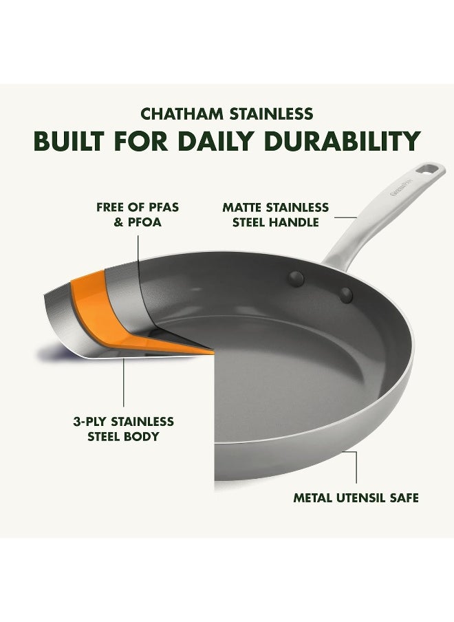 Greenpan GreenPan Chatham Tri-Ply Stainless Steel Healthy Ceramic Nonstick 8" Frying Pan Skillet, PFAS-Free, Induction Suitable, Dishwasher Safe, Silver  - Image 3