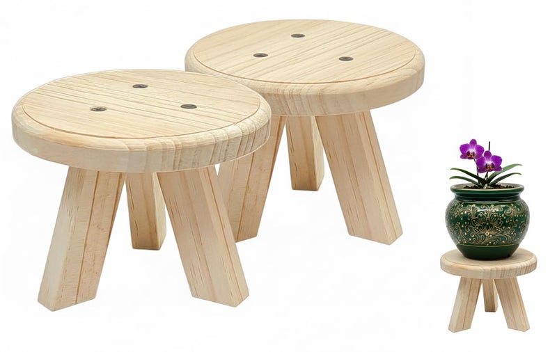 ABTRIX WITH AB 2 Pack Mini Wooden Plant Stand Stool, Natural Pine Wood Plant Riser Display Holder, Round Small Pot Stand for Indoor Outdoor Succulents, Bonsai & Home Decor - 13cm Diameter - Image 1