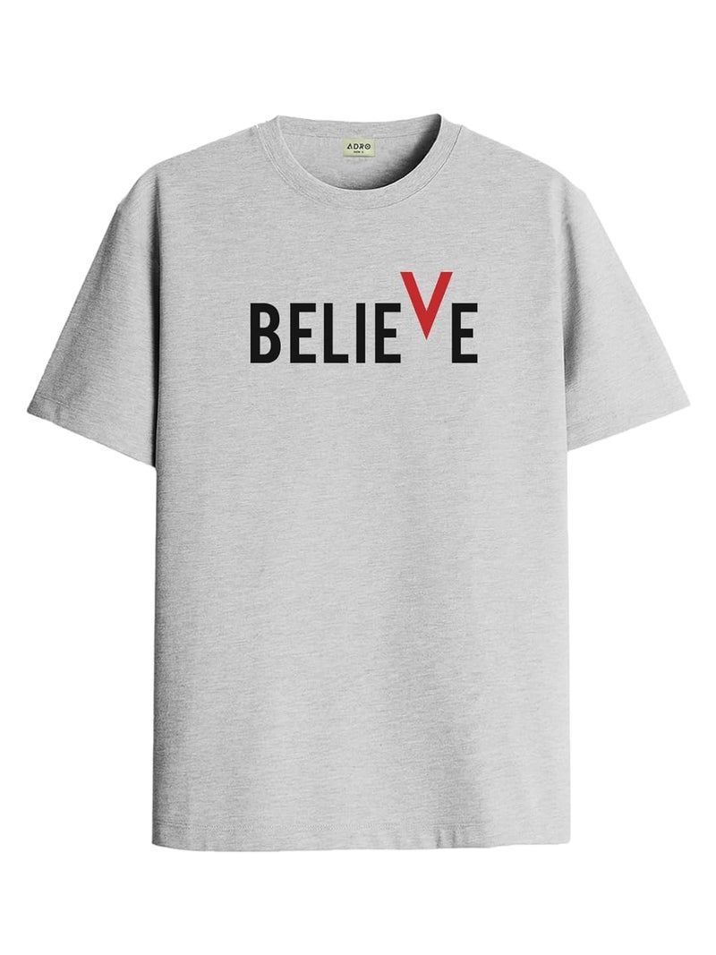 ADRO Men's 100% Cotton Graphic Printed T-Shirt in Grey - Image 3