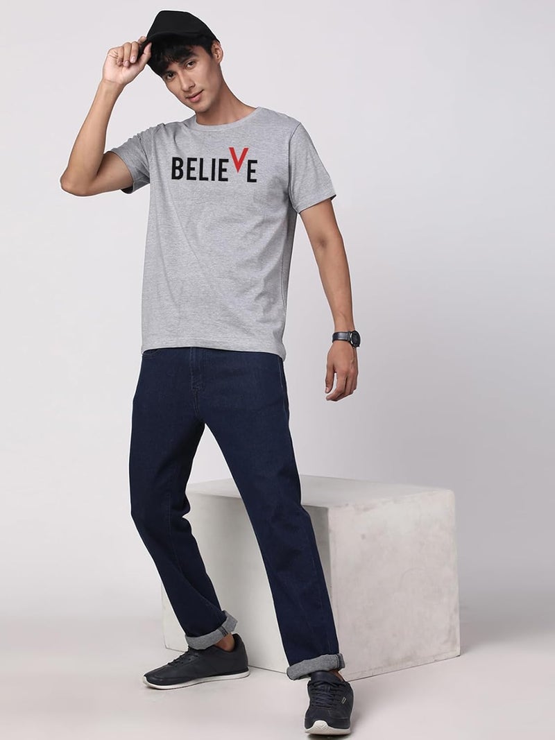 ADRO Men's 100% Cotton Graphic Printed T-Shirt in Grey - Image 4