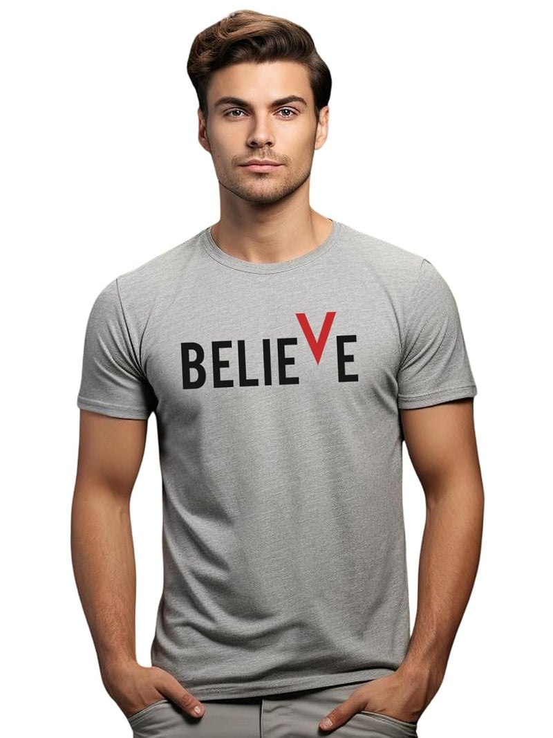 ADRO Men's 100% Cotton Graphic Printed T-Shirt in Grey - Image 1