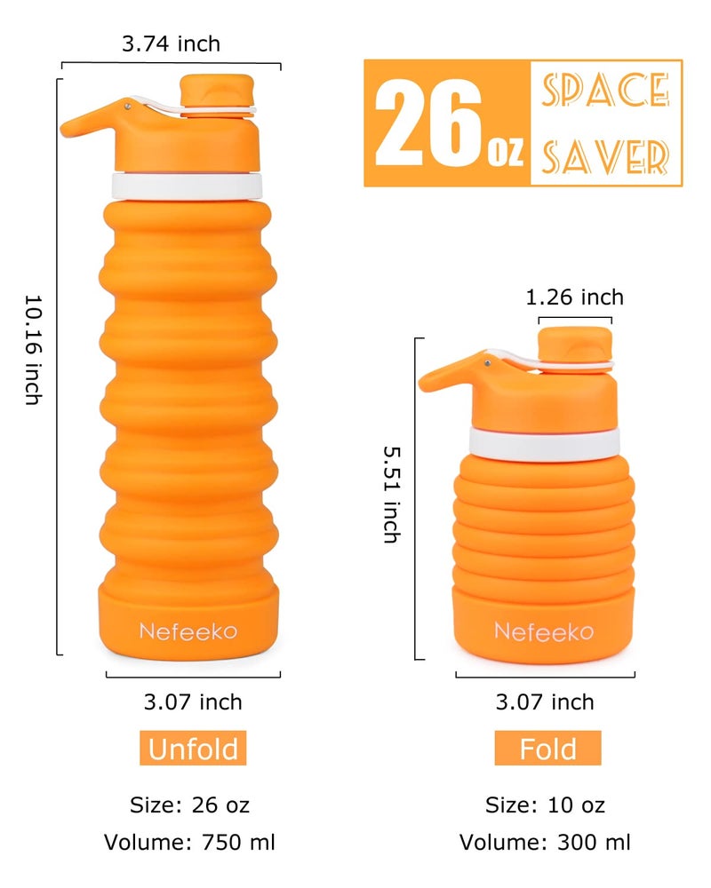 Nefeeko Collapsible Water Bottle  26oz Silicone Foldable Water Bottles Leakproof BPA Free Travel Water Bottles with Carabiner  Portable Sport Water Bottles for Camping Hiking Outdoor Indoor Sport - Image 2