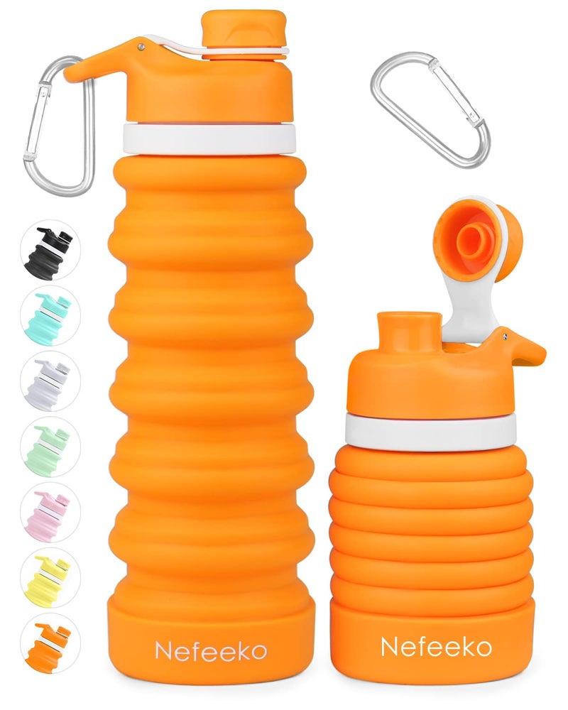 Nefeeko Collapsible Water Bottle  26oz Silicone Foldable Water Bottles Leakproof BPA Free Travel Water Bottles with Carabiner  Portable Sport Water Bottles for Camping Hiking Outdoor Indoor Sport - Image 1