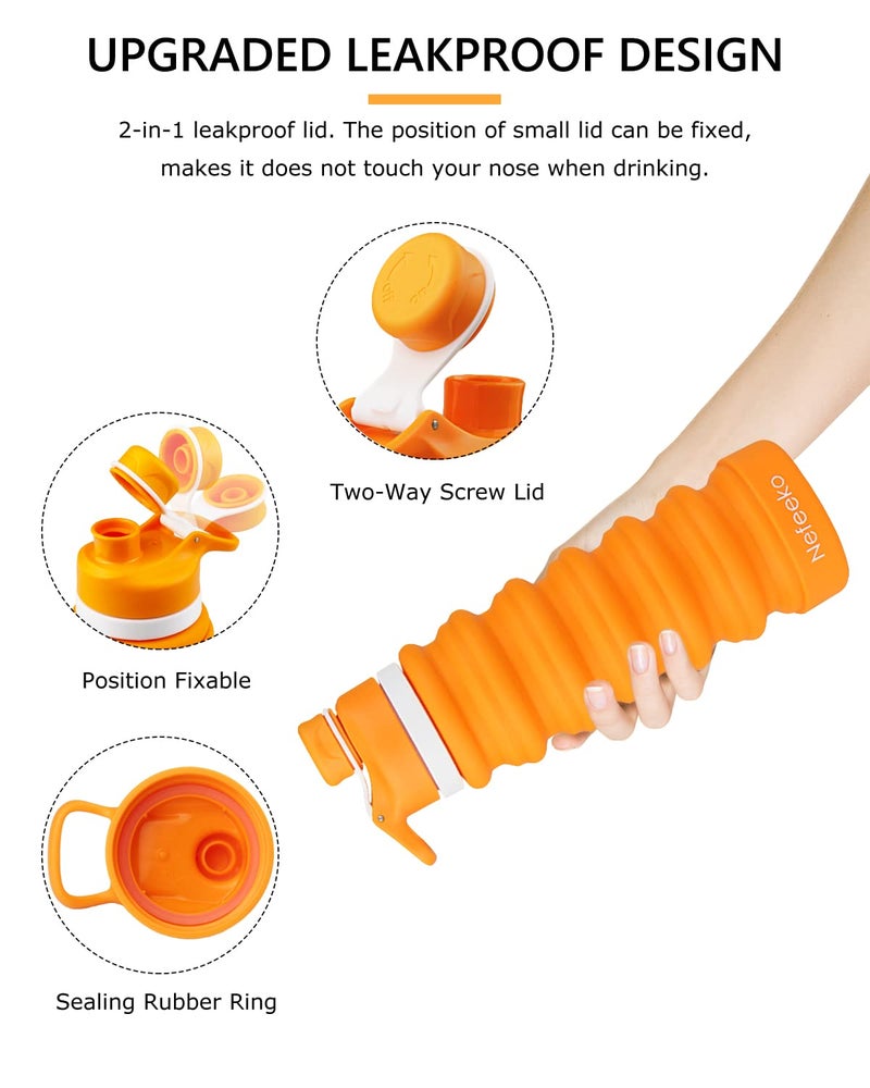 Nefeeko Collapsible Water Bottle  26oz Silicone Foldable Water Bottles Leakproof BPA Free Travel Water Bottles with Carabiner  Portable Sport Water Bottles for Camping Hiking Outdoor Indoor Sport - Image 3