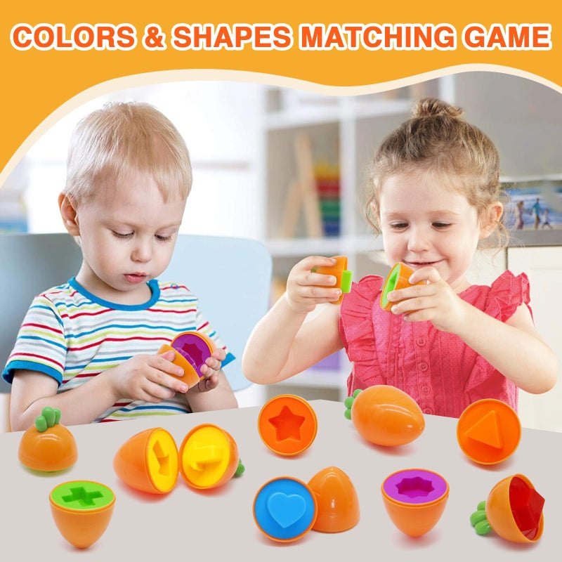 MOONTOY 12PCS Toddler Carrot Matching Eggs Easter Toys for 1 2 3 Year Old Party Favors Educational Shape Sorter Montessori Sensory Preschool Classroom Easter Gifts for Kids Easter Basket Stuffers - Image 4