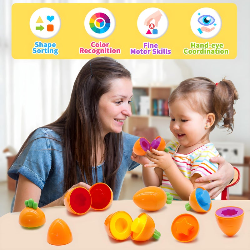 MOONTOY 12PCS Toddler Carrot Matching Eggs Easter Toys for 1 2 3 Year Old Party Favors Educational Shape Sorter Montessori Sensory Preschool Classroom Easter Gifts for Kids Easter Basket Stuffers - Image 2
