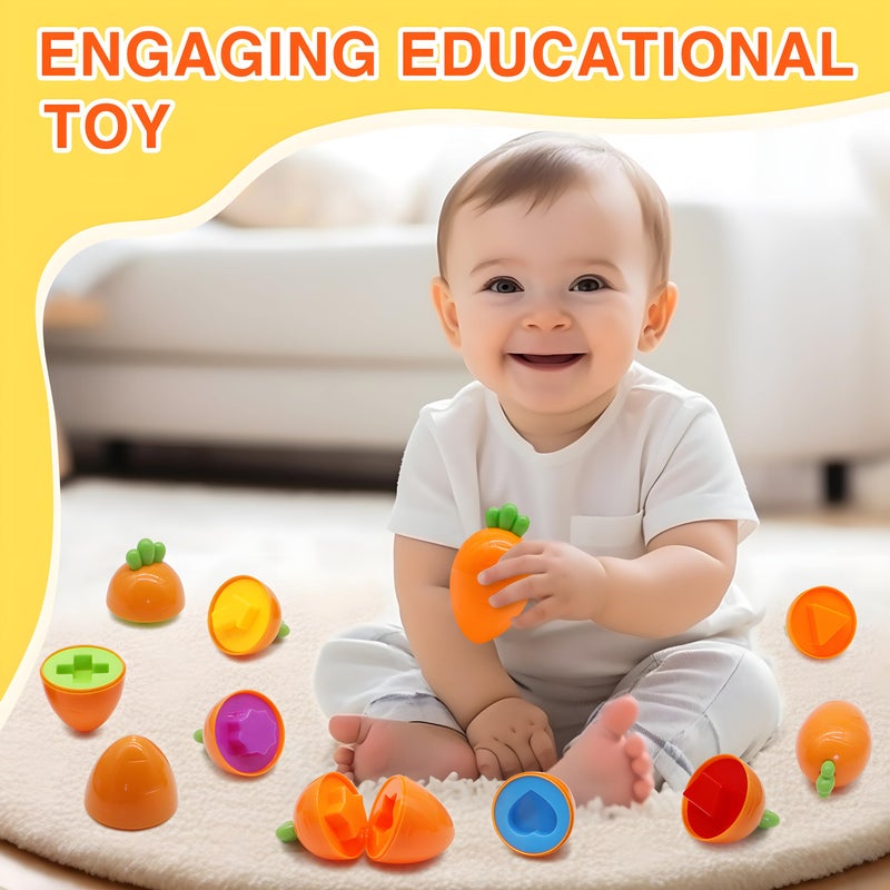 MOONTOY 12PCS Toddler Carrot Matching Eggs Easter Toys for 1 2 3 Year Old Party Favors Educational Shape Sorter Montessori Sensory Preschool Classroom Easter Gifts for Kids Easter Basket Stuffers - Image 5