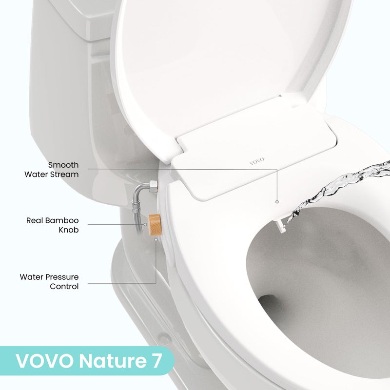 VOVO Nature 7 Non-electric Bidet Toilet Seat, Fits Elongated Toilets, Ambient Water Temperature, Easy Installation - White - Image 3