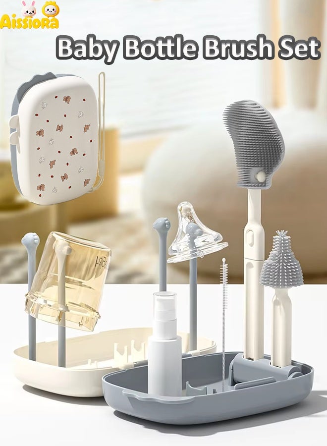 Aissiora Baby bottle cleaning brush set, multi-functional baby bottle brush, comes with drying rack and storage box. - Image 1