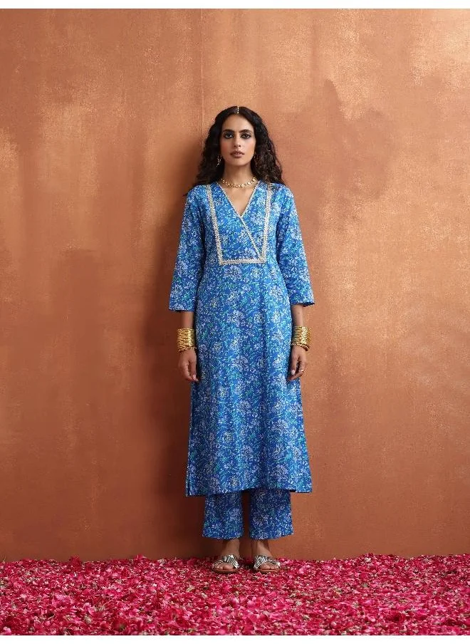 ترو برونز trueBrowns Blue Print Straight Kurta Set