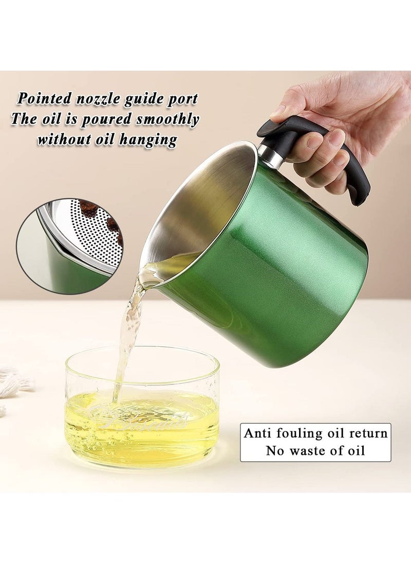 Grease Container with Strainer, 1.4L Stainless Steel Oil Container for Storing Used Cooking Oil with Lid u0026 Handle Suitable for Home Use (Green) - Image 5