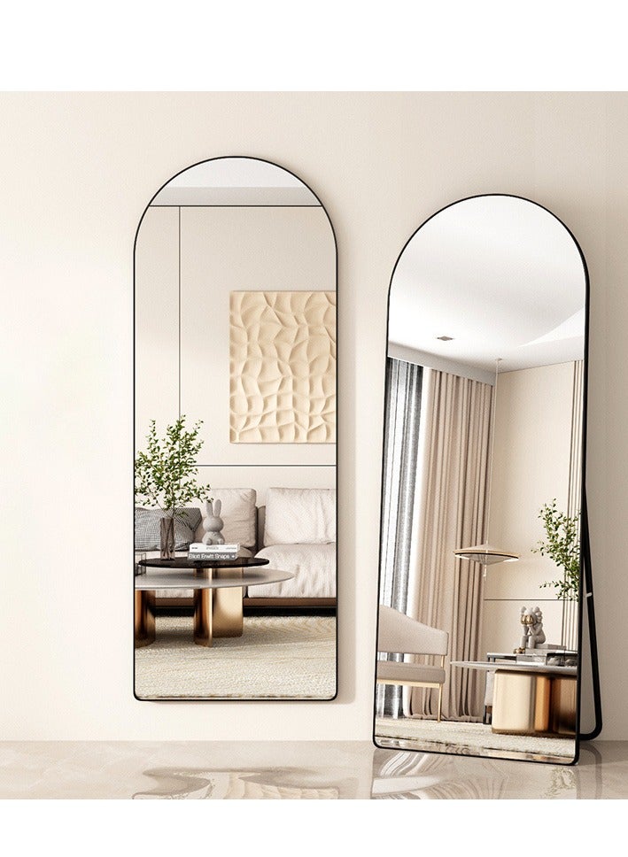 الأزرق جي دبليو مرآة مقوسة كاملة الطول بزاوية مستديرة - مرآة مقوسة كاملة الطول بزاوية مستديرة - زجاج عالي الدقة قائم ومثبت على الحائط بزوايا قابلة للتعديل بإطار من الألومنيوم المتين ديكور منزلي عصري وأنيق لغرفة النوم غرفة المعيشة مدخل غرفة الملابس خزانة المدخل والممر - تصميم متين عالي الجودة (أسود) - Image 3