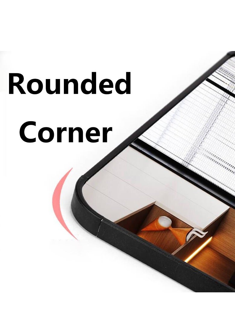 الأزرق جي دبليو مرآة مقوسة كاملة الطول بزاوية مستديرة - مرآة مقوسة كاملة الطول بزاوية مستديرة - زجاج عالي الدقة قائم ومثبت على الحائط بزوايا قابلة للتعديل بإطار من الألومنيوم المتين ديكور منزلي عصري وأنيق لغرفة النوم غرفة المعيشة مدخل غرفة الملابس خزانة المدخل والممر - تصميم متين عالي الجودة (أسود) - Image 5