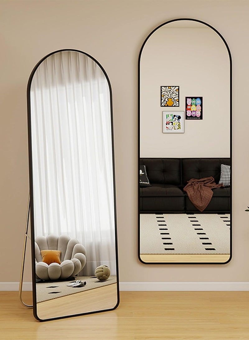 الأزرق جي دبليو مرآة مقوسة كاملة الطول بزاوية مستديرة - مرآة مقوسة كاملة الطول بزاوية مستديرة - زجاج عالي الدقة قائم ومثبت على الحائط بزوايا قابلة للتعديل بإطار من الألومنيوم المتين ديكور منزلي عصري وأنيق لغرفة النوم غرفة المعيشة مدخل غرفة الملابس خزانة المدخل والممر - تصميم متين عالي الجودة (أسود) - Image 1