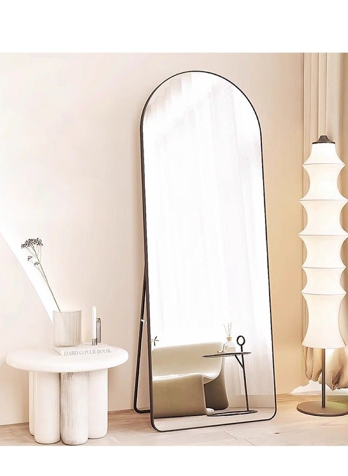 الأزرق جي دبليو مرآة مقوسة كاملة الطول بزاوية مستديرة - مرآة مقوسة كاملة الطول بزاوية مستديرة - زجاج عالي الدقة قائم ومثبت على الحائط بزوايا قابلة للتعديل بإطار من الألومنيوم المتين ديكور منزلي عصري وأنيق لغرفة النوم غرفة المعيشة مدخل غرفة الملابس خزانة المدخل والممر - تصميم متين عالي الجودة (أسود) - Image 2