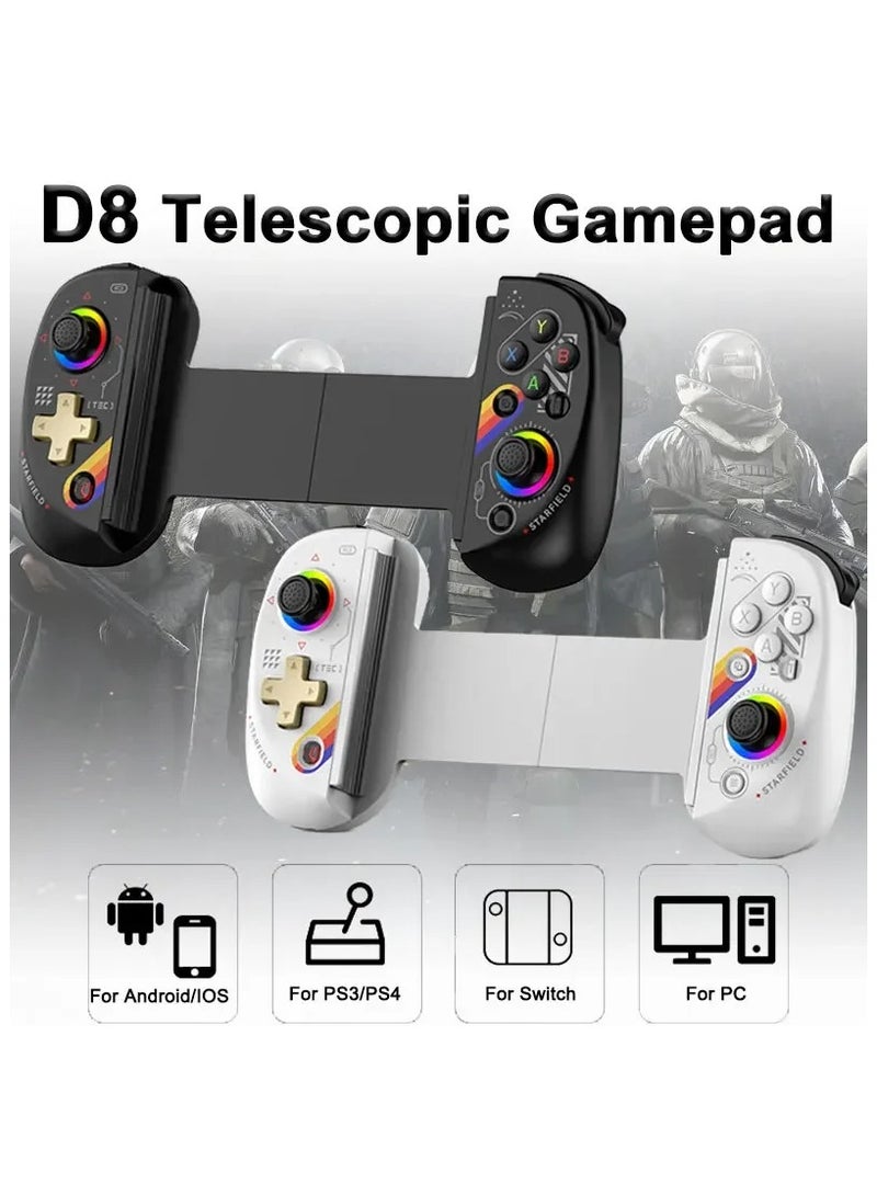 جهاز تحكم الألعاب المحمول D8 للآيفون/أندرويد/آيباد/التابلت، للعب Xbox Cloud، PlayStation Remote Play، Steam/PC، وSwitch! عصا تحكم RGB Hall/زر الإطلاق، جهاز تحكم ألعاب محمول بلوتوث لاسلكي. - Image 3