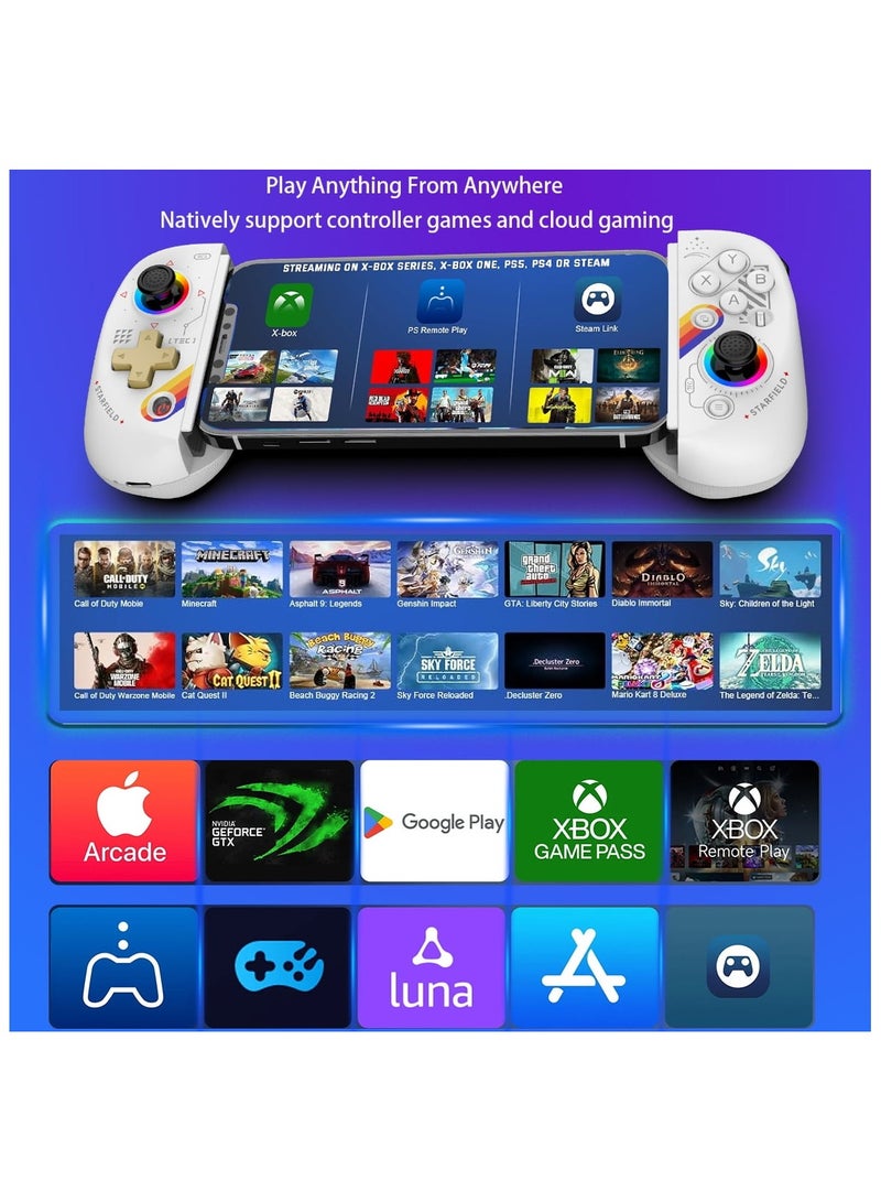 جهاز تحكم الألعاب المحمول D8 للآيفون/أندرويد/آيباد/التابلت، للعب Xbox Cloud، PlayStation Remote Play، Steam/PC، وSwitch! عصا تحكم RGB Hall/زر الإطلاق، جهاز تحكم ألعاب محمول بلوتوث لاسلكي. - Image 5