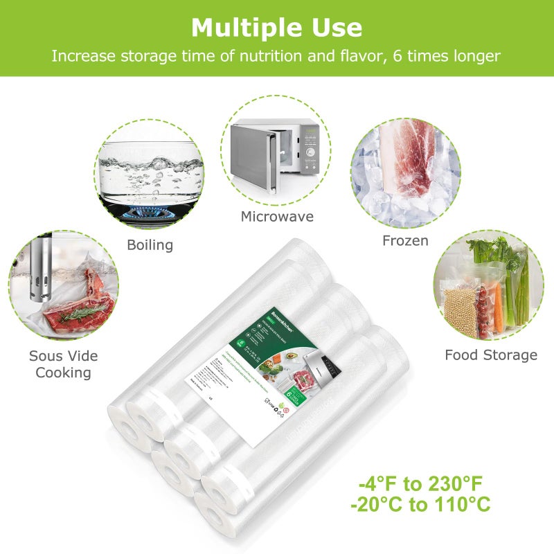 Bonsenkitchen Vacuum Sealer Rolls Bags, 6 Pack 3 Rolls 11" x 20' + 3 Rolls 8" x 20' Commercial Grade BPA Free Bag Rolls, Durable Customized Size Food Vac Bags for Storage and Sous Vide Cooking VB3211 - Image 3