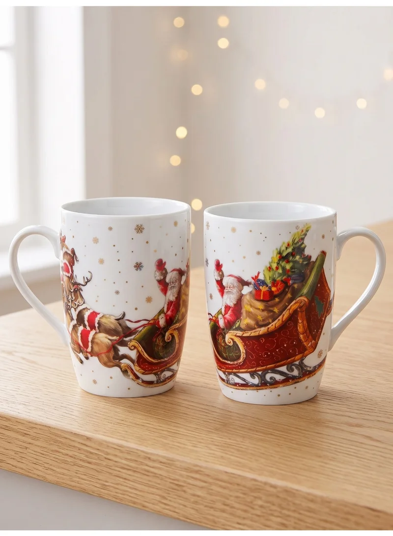Fissman 2-Piece Mug 360ml Christmas New Bone China, Christmas Holiday Season Collection Dinnerware